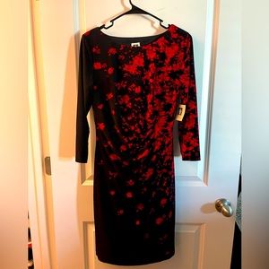 ANNE KLEIN LADIES DRESS BLACK & RED FLORAL PRINT SZ 6 NWT
